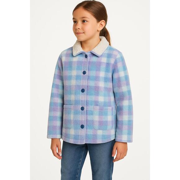 Eddie Bauer Fleece Jacket Kids Size 4/5‎ Plaid Sherpa Lined Shacket Snap Front - Picture 11 of 11